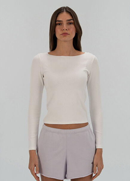 Relaxed Rib White Long Sleeve Women's T-shirt