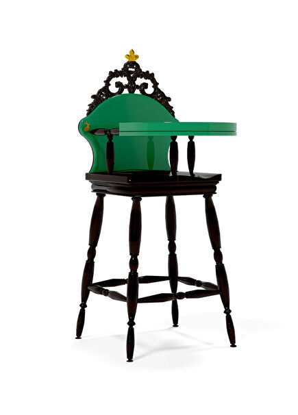 Barok Siyah Yeşil Ahşap Mama Sandalyesi