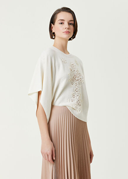 Ekru İşleme Detaylı Kaşmir Triko