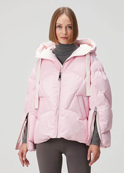 Iconic Milano Oversized Pembe Kapüşonlu Tafta Mont