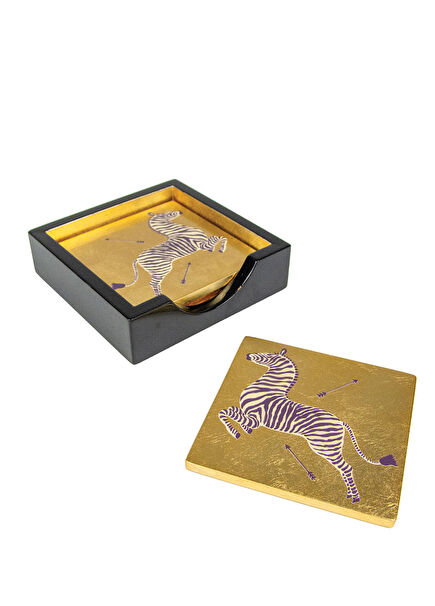 Zebras Altın Lake 4'lü Tutuculu Bardak Altlığı Seti