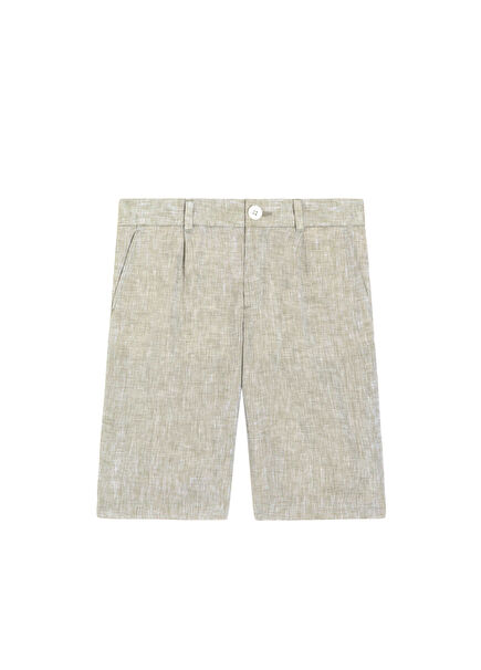 Green Pleated Detail Boys' Linen Bermuda Shorts