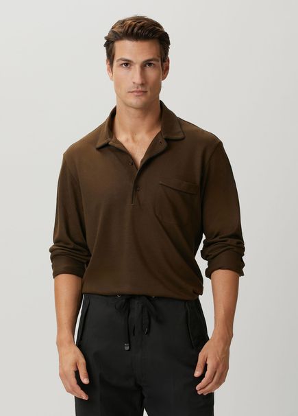Kahverengi Polo Yaka İpek Sweatshirt