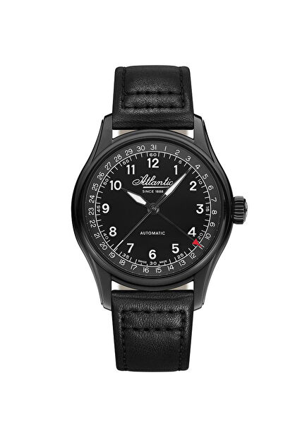 Worldmaster Prestige Point Date Black Leather Men's Wristwatch