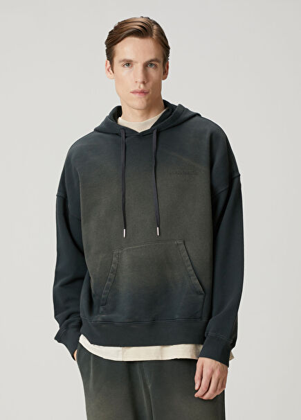 Grey Hooded Gradient Logo Embroidered Sweatshirt