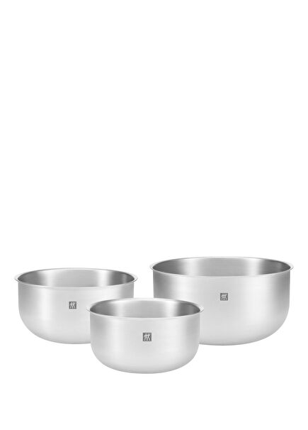 Metalik Gri Çelik 3'lü Karıştırma Kase Seti