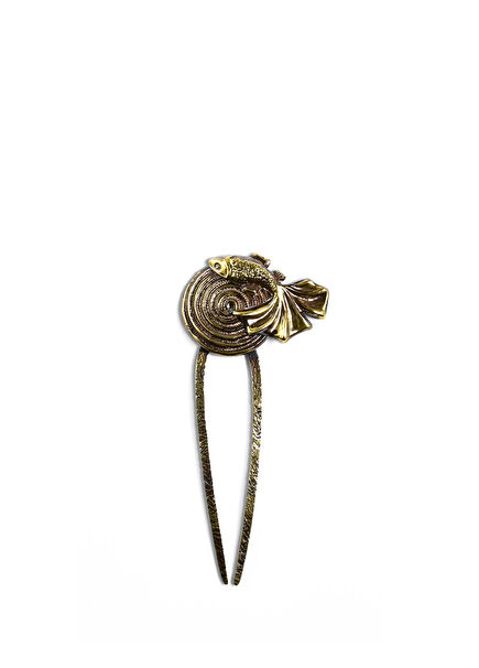 Koi And Swirl Barette Brass Antique Plated Women's Hair Accessory