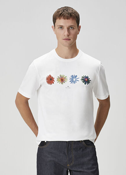 White Floral Print Organic Cotton T-Shirt
