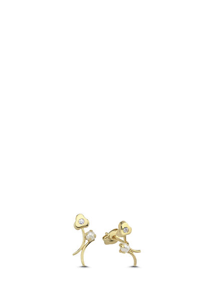 14K Gold Vintage Minimal Pearl Detail Women's Earrings