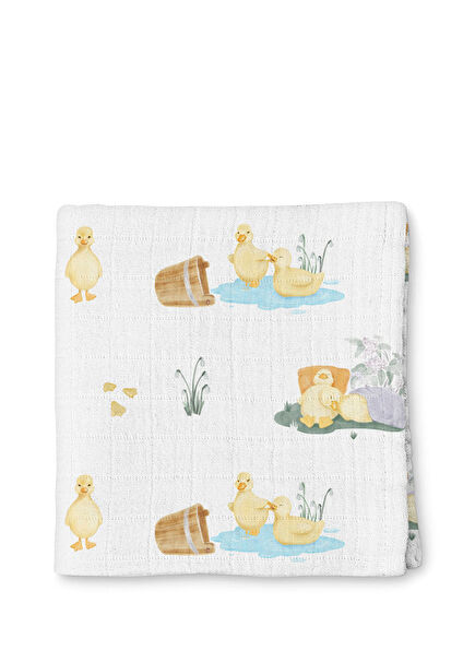 %100 Pamuk Petits Caneton Müslin Bebek Örtüsü 100x100 cm