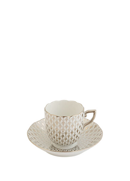 Fisch Scale Platinum Grey Porcelain Coffee Cup and Saucer