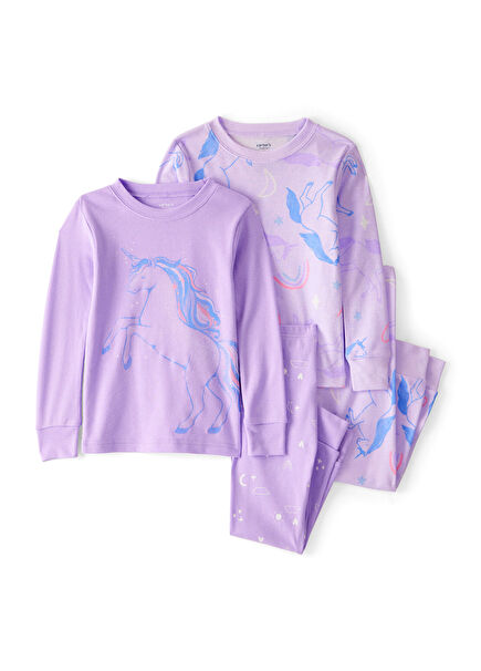 Lila Uzun Kollu Kız Bebek 3'lü Pijama Takımı