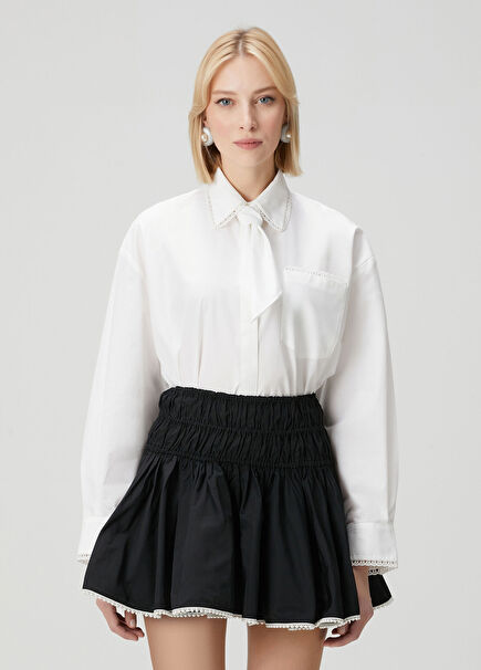 White Bow Detailed Poplin Shirt