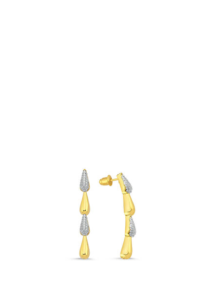 Taşlı Kadın Gümüş Üzeri Altın Kaplama Küpe