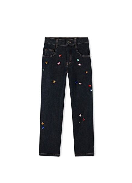 Navy Blue Stone Embroidered Jeans