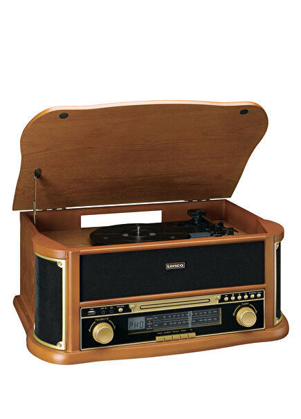 TCD-2551WD Ahşap Retro Bluetooth USB FM Radyo CD Kaset Özellikli Pikap Plak Çalar