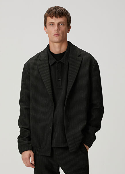 Siyah Çizgi Desenli Bomber Ceket