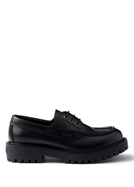 Black Leather Lace-Up Men's Loafers