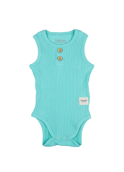 Mint Yeşili Fitilli Kolsuz Unisex Bebek Body