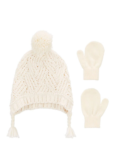 Ecru Beanie & Gloves Girls Set of 2