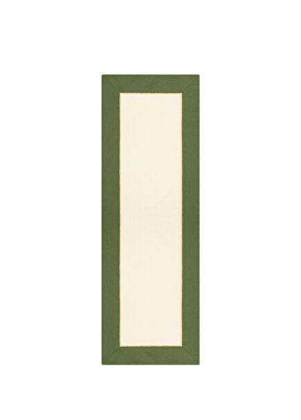 Forest Charm Gold Color Embroidered Runner on Green & Beige Fabric 150x50 cm
