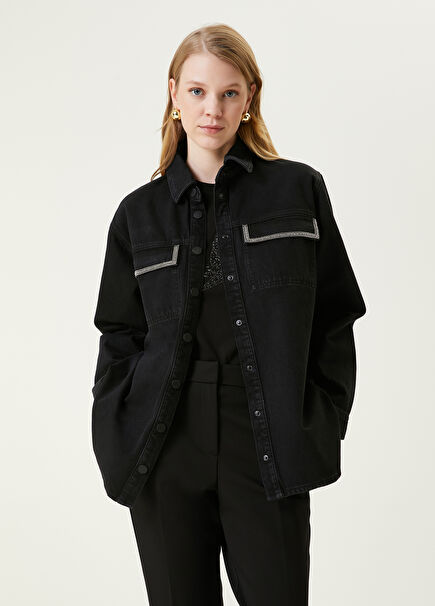 Black Stone Detailed Jean Shirt