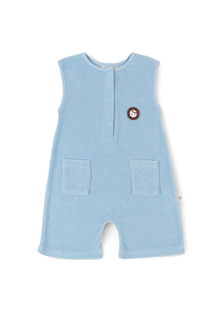 Mavi Organik Pamuk Kolsuz Erkek Çocuk Şort Tulum
