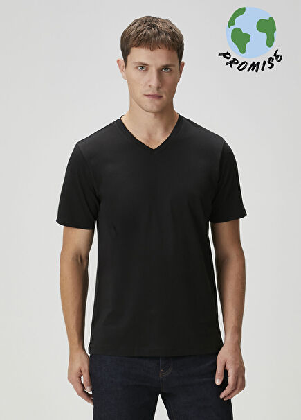 Siyah V Yaka Basic T-shirt