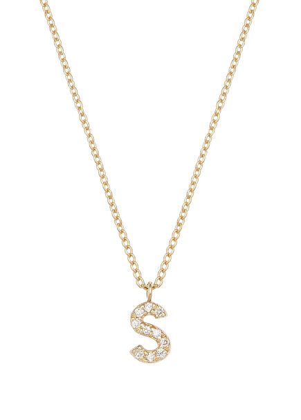 S Harfli Pırlanta Taşlı 14 Ayar Altın Kadın Kolye 