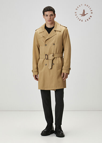 Bej İç Yelek Detaylı Organik Pamuk Pardösü