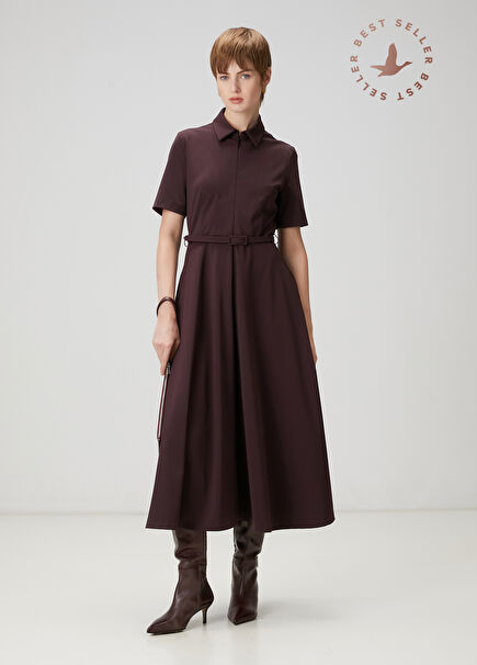 Midi Shirt Dress With Burgundy Belt