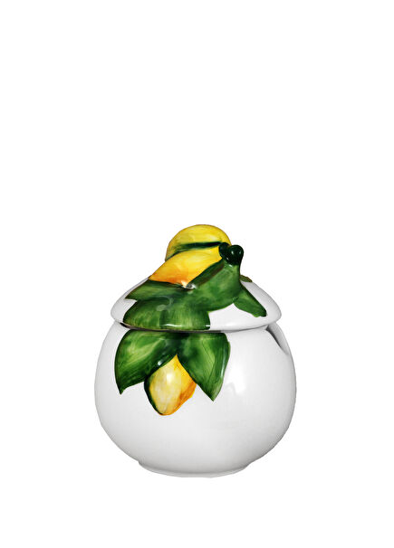 White Lemon Patterned Ceramic Sugar Bowl
