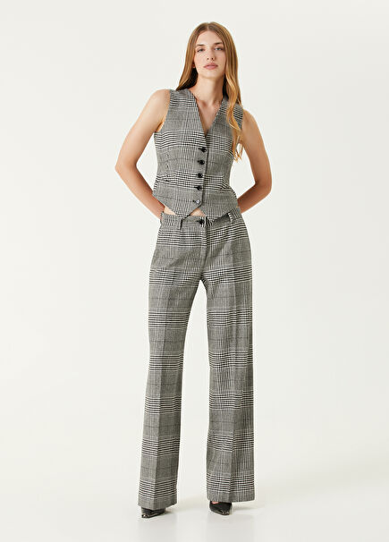 Black White Patterned Wool Trousers