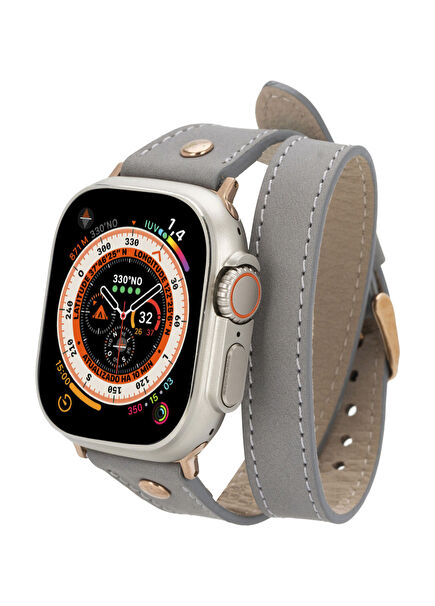 BloomBand Gold Buckle Double Tour Gray Leather 44/45/46/49mm Women's Smart Watch Band