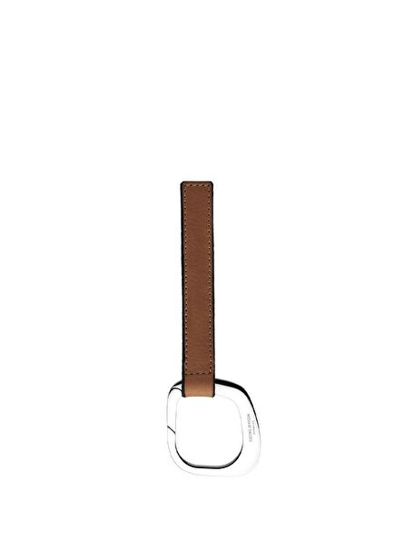 Brown Leather Handled Steel Keychain