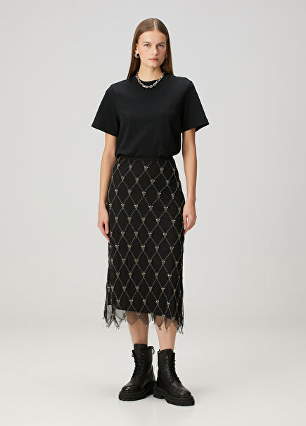 Ilka Black Embellished Midi Skirt