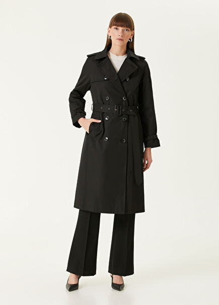 Black Double-Breasted Linen Overcoat