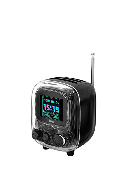 Tiivoo-2 Siyah Kablosuz Piksel Ekranlı Retro Taşınabilir FM Radyolu Mini Bluetooth Hoparlör