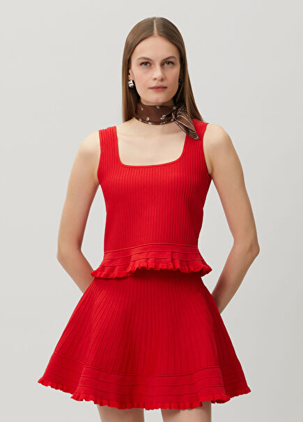 Red Ruffle Detailed Blouse