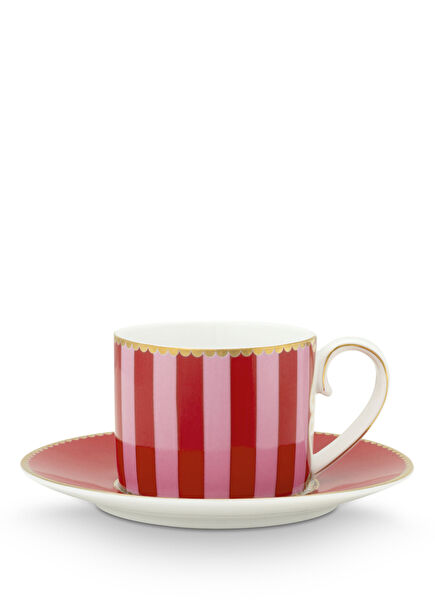 Love Birds Red Striped Porcelain Coffee Cup