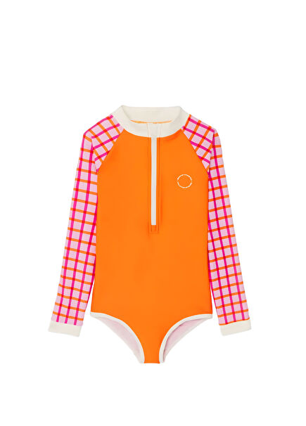 UV Protection Tartan Red Girls' Swimsuit