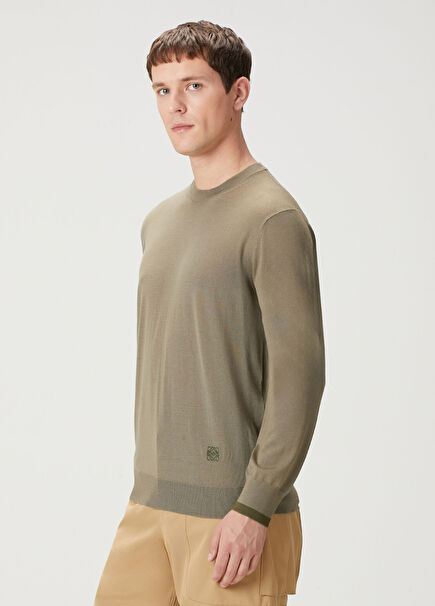 Haki Logo Nakışlı Yün Kazak