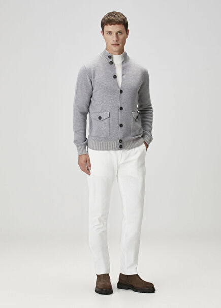 Krem Beli Kordonlu Pilili Kadife Pantolon