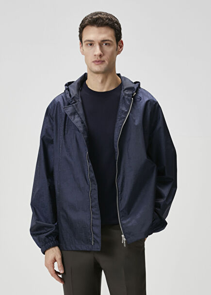 Navy Blue Hooded Raincoat