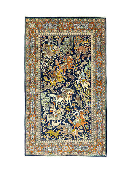 Tan Av Sahnesi Motifli İran Halısı 131 x 225 cm