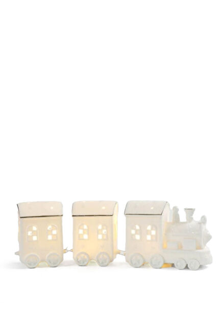 Illuminated Train White Porcelain Christmas Ornament