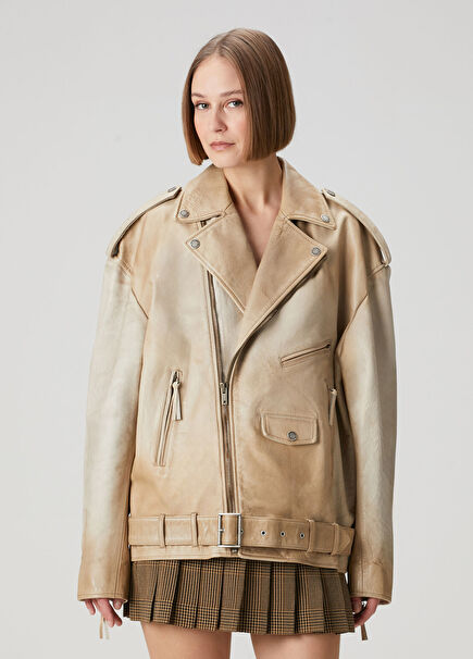 Beige Leather Jacket