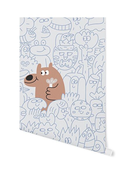 Doodle Ayı ve Çiçek Duvar Kağıdı 4x2.65 m²