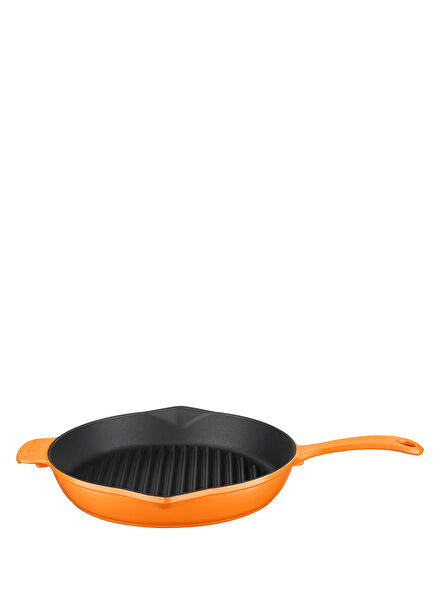 Spring Serisi Mat Turuncu Döküm Yuvarlak Izgara Tavası 28 cm