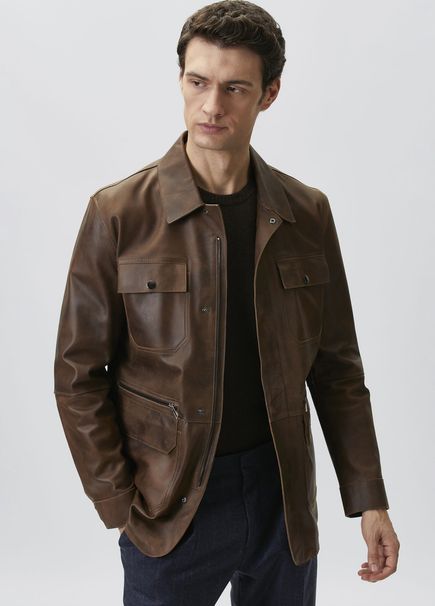 Camel Efektli Deri Coat Ceket